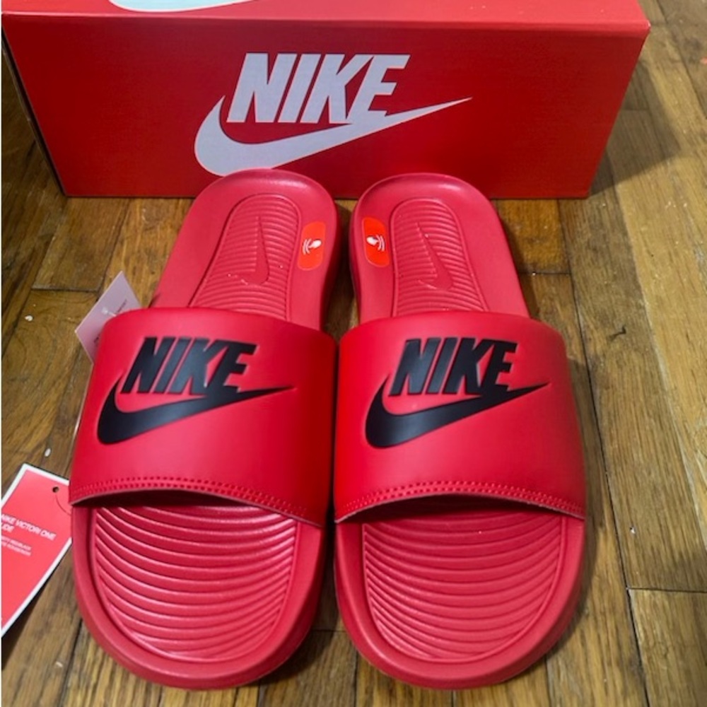 Nike Red Slides with Black Logo
